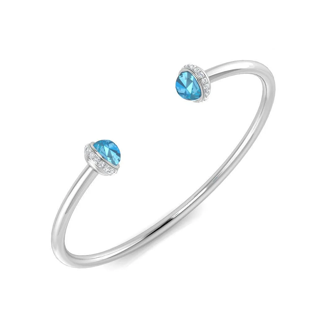18K Yellow Gold Blue Topaz Open Cuff Bangle with Natural Diamond Halo Ends - 9k White Gold / 3.00 Carat / Natural Diamond: the shop's own photo