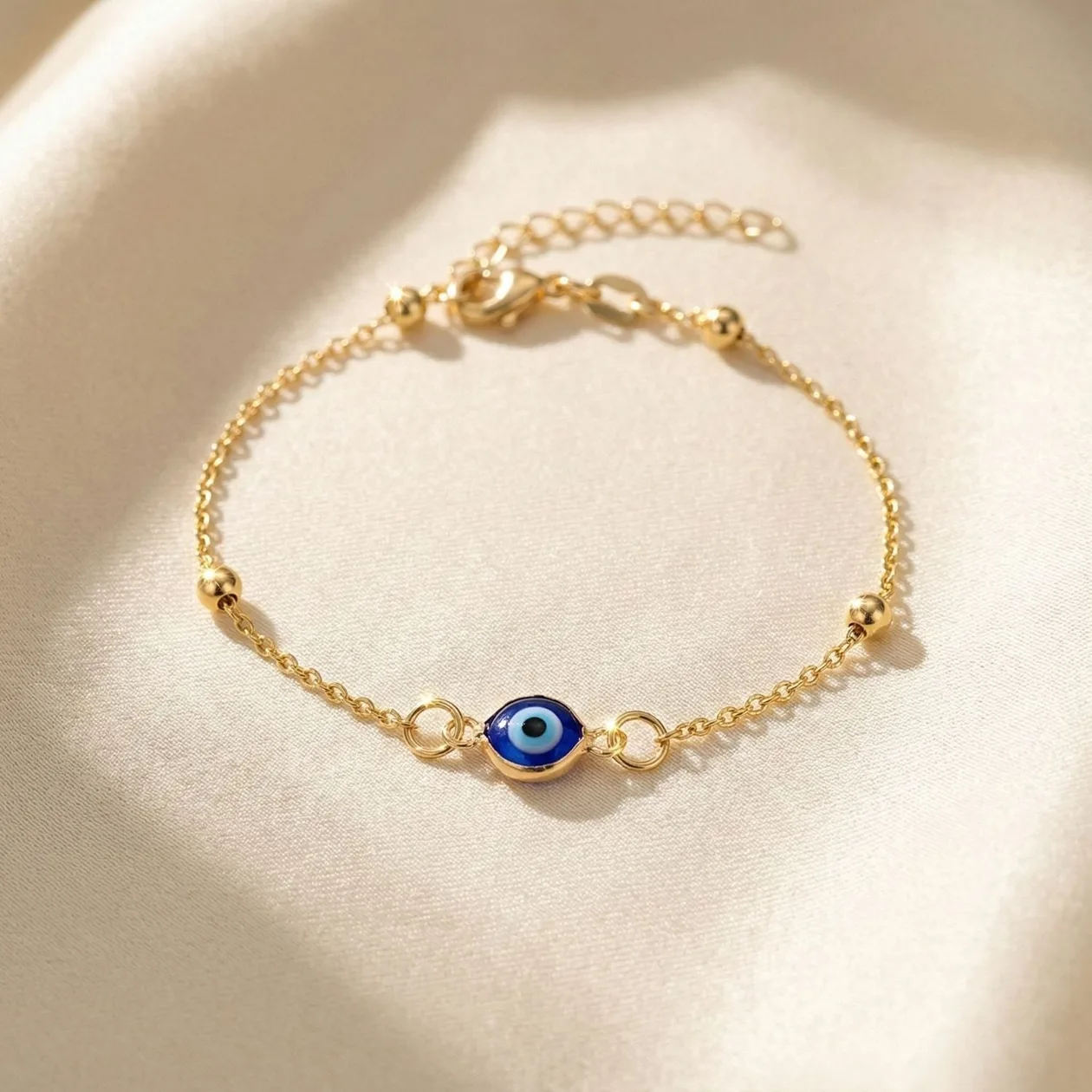 Gold Filled Beaded Blue Evil Eye Protection Bracelet: the shop's own photo