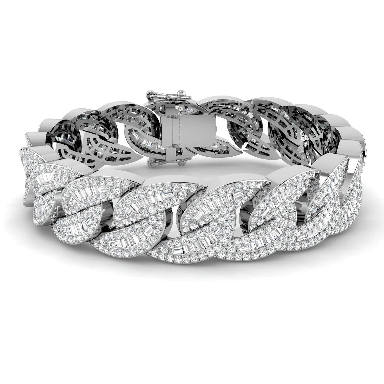 Hip-Hop Style Cuban Link Diamond Bracelet with Baguette & Round Diamonds in 9K Gold - 18k Yellow Gold / Lab Grown Diamond: the shop's own photo
