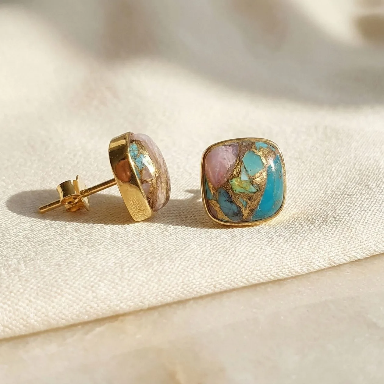 Gold Vermeil Opal And Turquoise Gemstone Stud Earrings: the shop's own photo