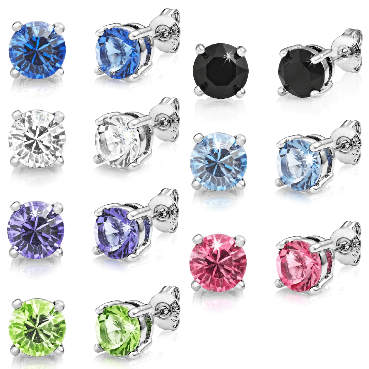 Seven Pack of Solitaire Earrings Created with Zircondia® Crystals: the shop's own photo