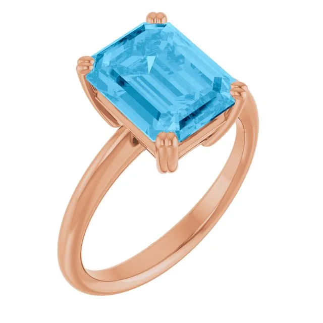 Natural Swiss Blue Topaz Solitaire Gemstone Ring | 9K Solid Gold - 18k Yellow Gold / 2.40 Carat / Lab-Grown-AAA: the shop's own photo