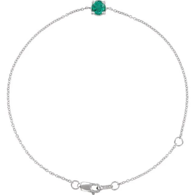 Round Natural Emerald Solitaire Link Bracelet In Gold & Platinum - 18k Yellow Gold / 0.7265 Carat / Lab-Grown-AAA: the shop's own photo