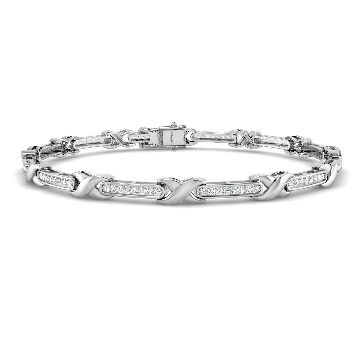 9K Yellow Gold Lab Grown Diamond Hug & Kisses Bracelet – X Link Pave Diamond Bracelet with Box Clasp - 18k White Gold / 0.60 Carat / Natural Diamond: the shop's own photo