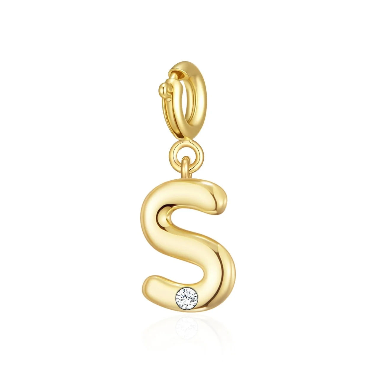 18k Gold Plated Clip On Initial Charms Letter A-Z Created with Zircondia® Crystals - S: the shop's own photo