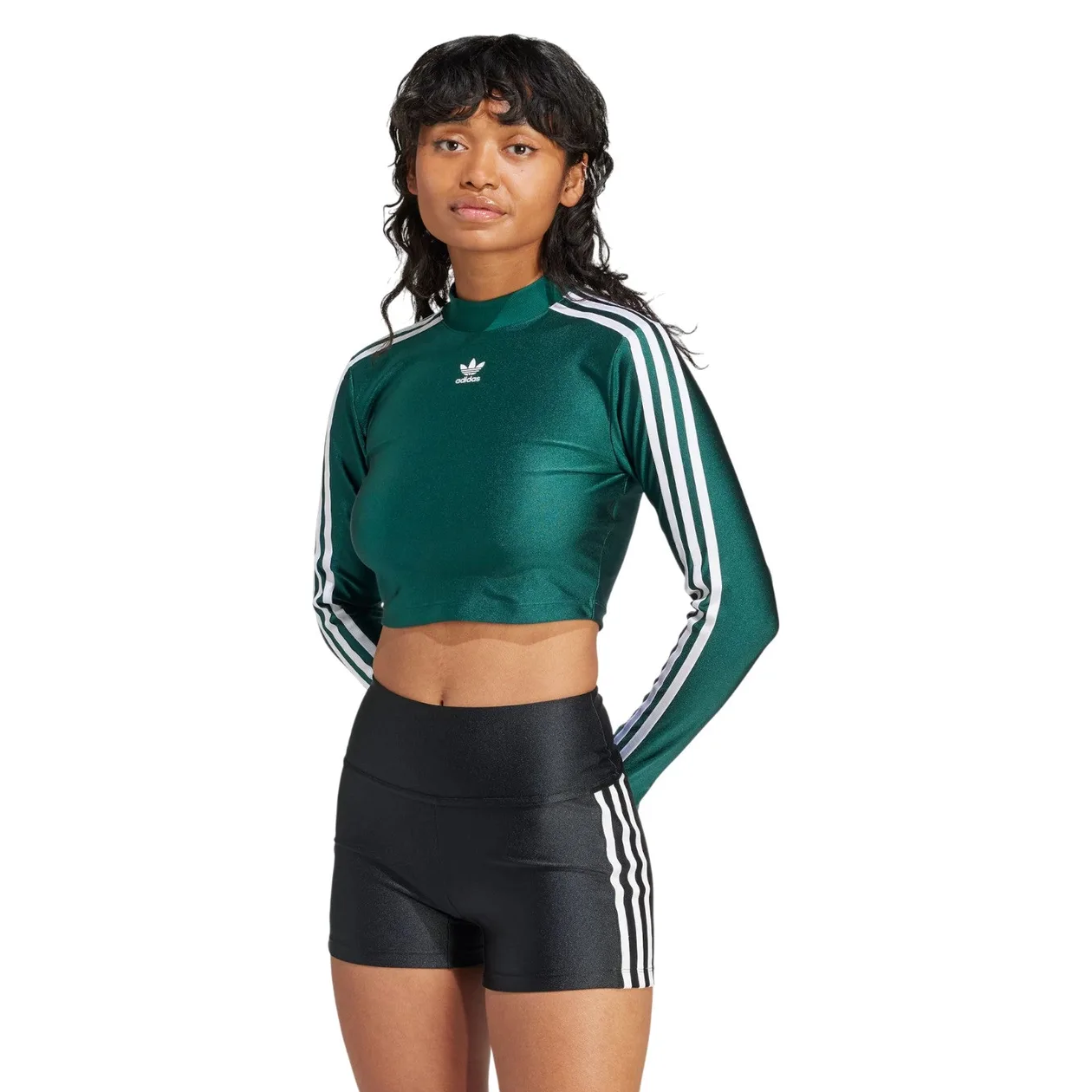 adidas Originals Womens 3-Stripes Cropped Long Sleeve Tee - Green | Size: 2XS: the shop's own photo