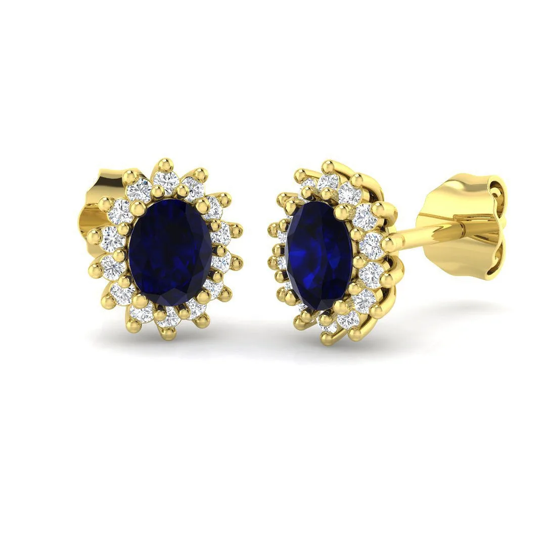 9ct Yellow Gold 0.99ct Natural Blue Sapphire Earrings - Diana Style - 0.99 Carat / Natural (G-SI2) / 9-k-yellow-gold: the shop's own photo