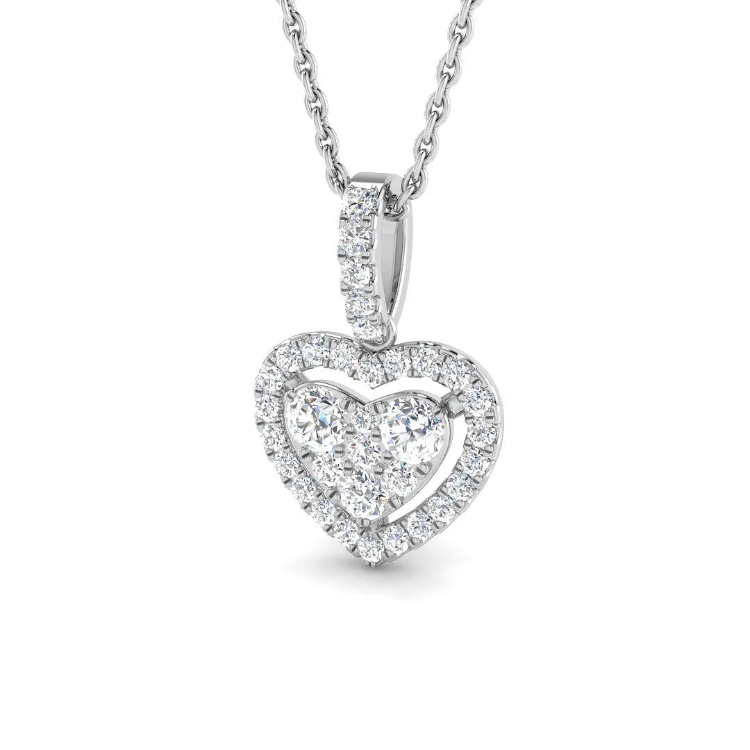 Double Heart Diamond Pendant | Gold Two Heart Diamond Pendant Without Chain - 9k White Gold / Natural Diamond(F/SI) / 0.50 Carat: the shop's own photo