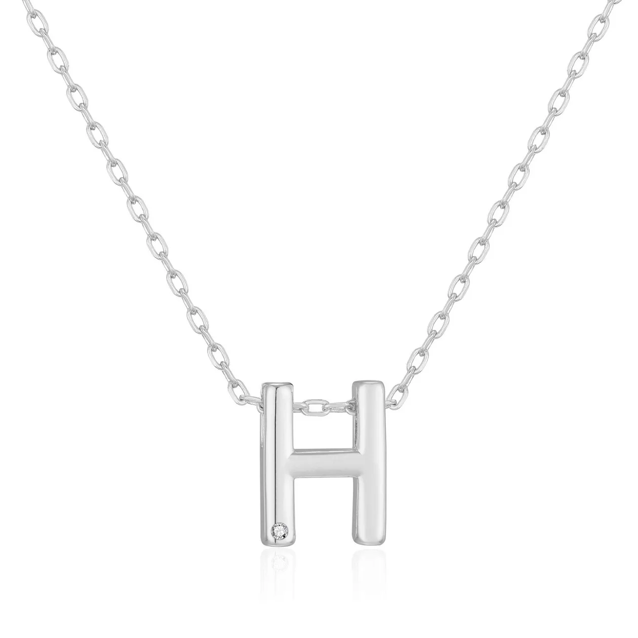 Customisable Initial Necklace (A-Z) with Option of Birthstone Charm - H: the shop's own photo