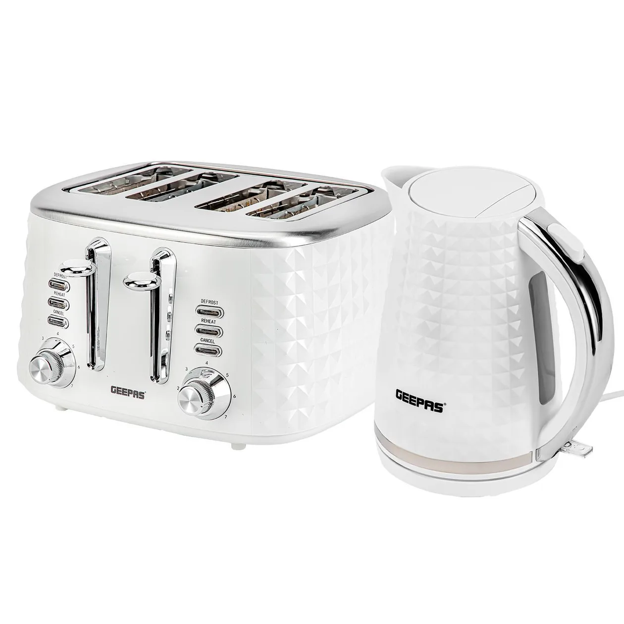2200W Textured 1.7L Electric Kettle & 4-Slice Toaster Set - White: the shop's own photo