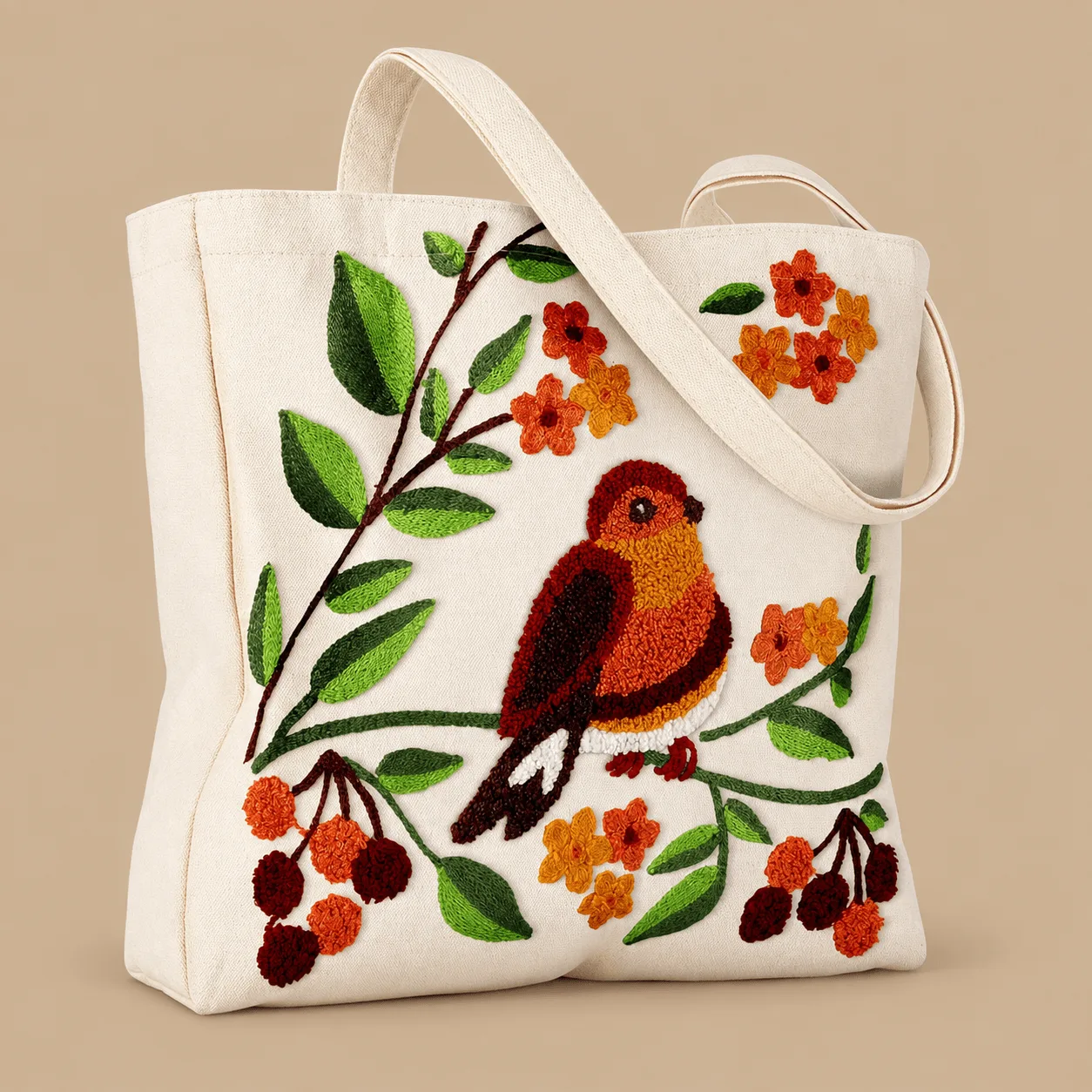 Bird Embroidery Canvas Tote Bag: the shop's own photo