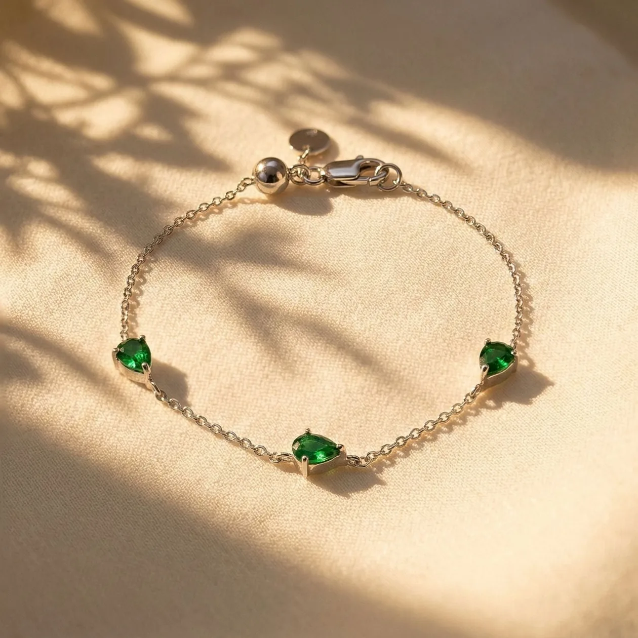 Emerald May Birthstone Minimalist Silver Bracelet: the shop's own photo
