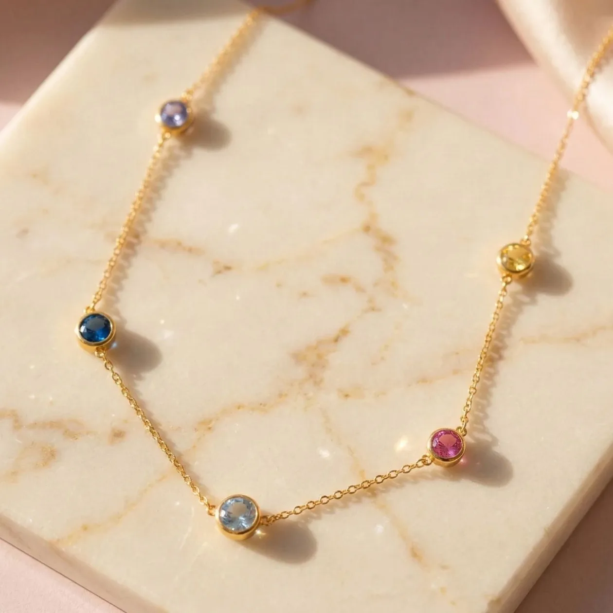 Delicate Multi Gemstone Crystal Gold Plated Choker Necklace: the shop's own photo
