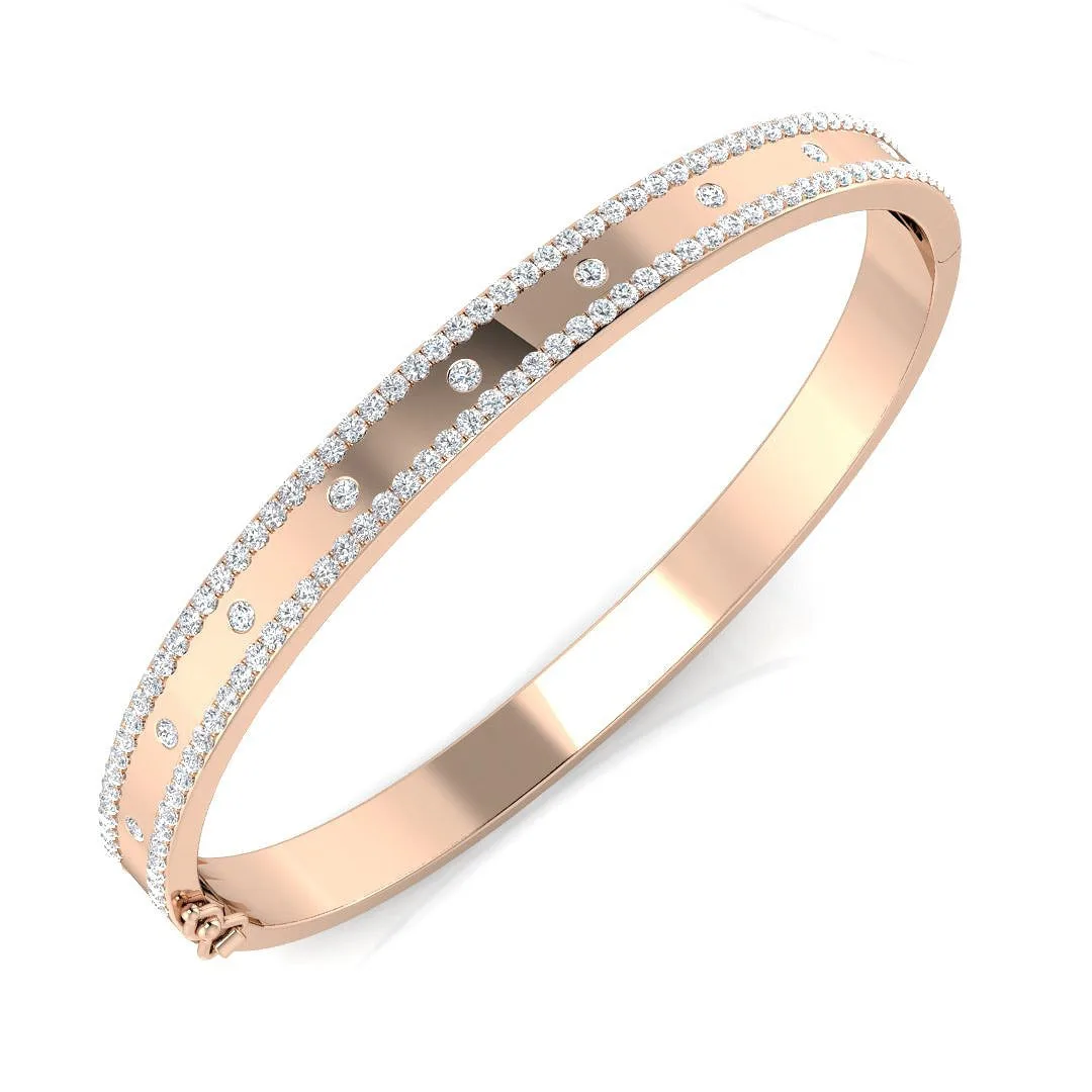 9K Yellow Gold Lab Grown Round Cut Diamond Pave and Flush Set Fancy Bangle with Hinged Box Lock - 18k White Gold / 1.80 Carat / Natural Diamond: the shop's own photo