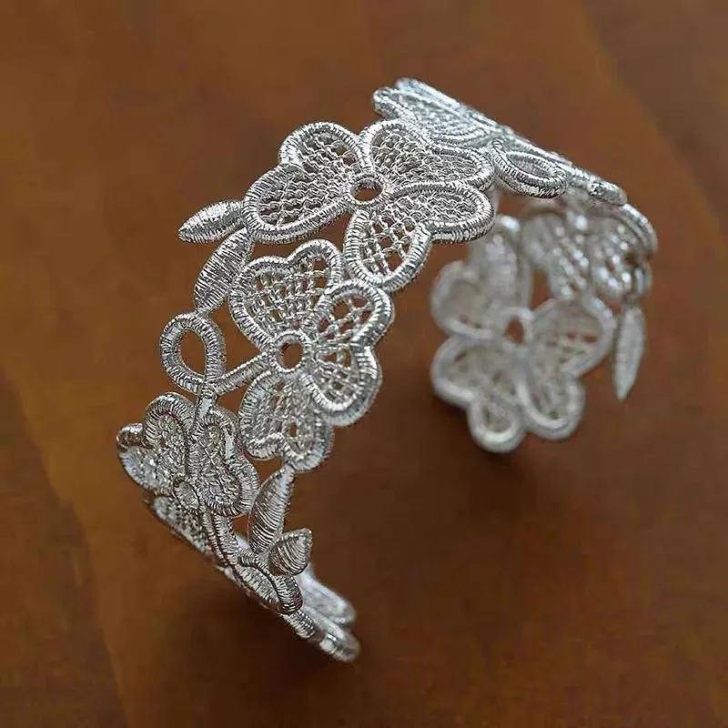 Floral Lace Cuff Bangle – Gold or Silver Tone: the shop's own photo