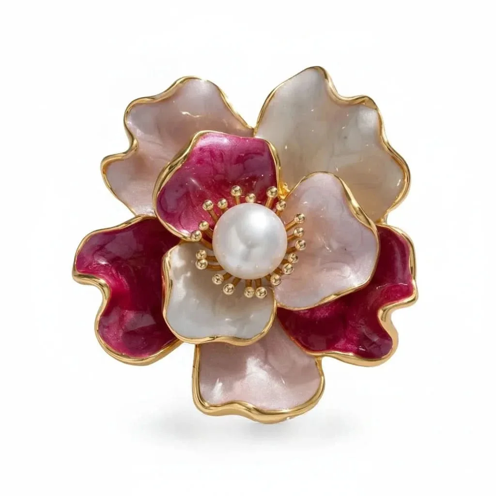 Enamel Peony Freshwater Pearl Brooch: the shop's own photo