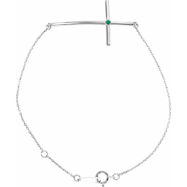 Natural Emerald Round Accented Sideways Cross Bracelet In Set - 18k Yellow Gold / 1.30 Carat / Lab-Grown-AAA: the shop's own photo