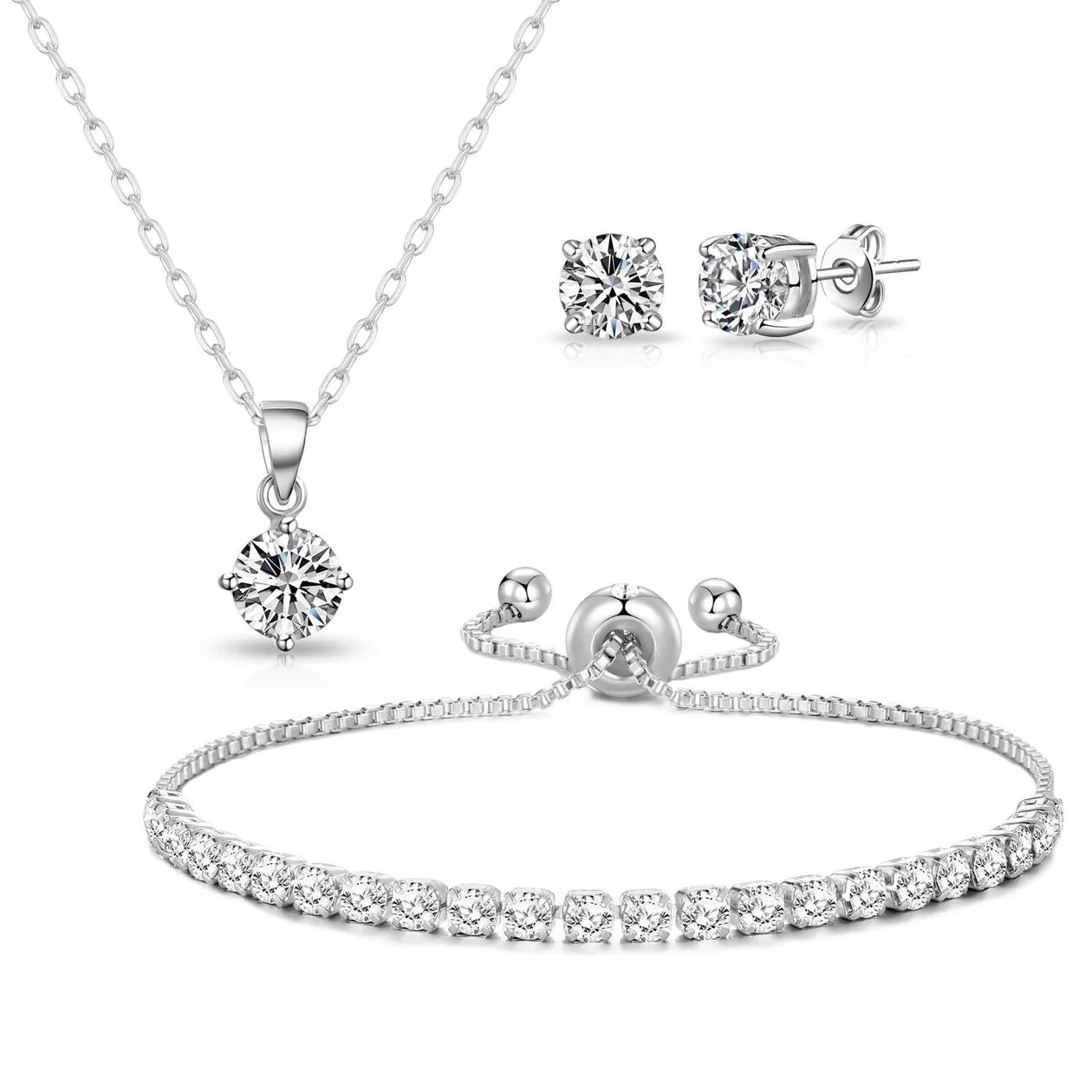 Silver Plated Solitaire Friendship Slider Set Created with Zircondia® Crystals: the shop's own photo