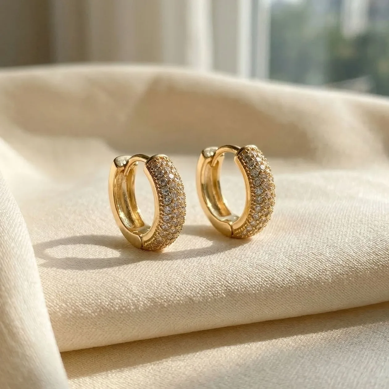 18ct Gold Plated Pave Huggie Earrings: the shop's own photo