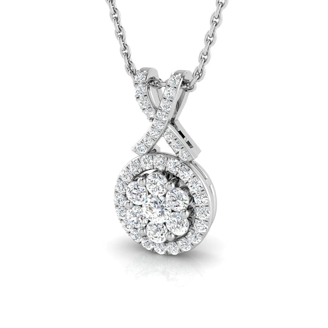 Diamond Cluster Halo Pendant Necklace with Infinity Twist Bail - UK Made - 950 Platinum / 0.33 Carat / Natural Diamond(F/SI): the shop's own photo