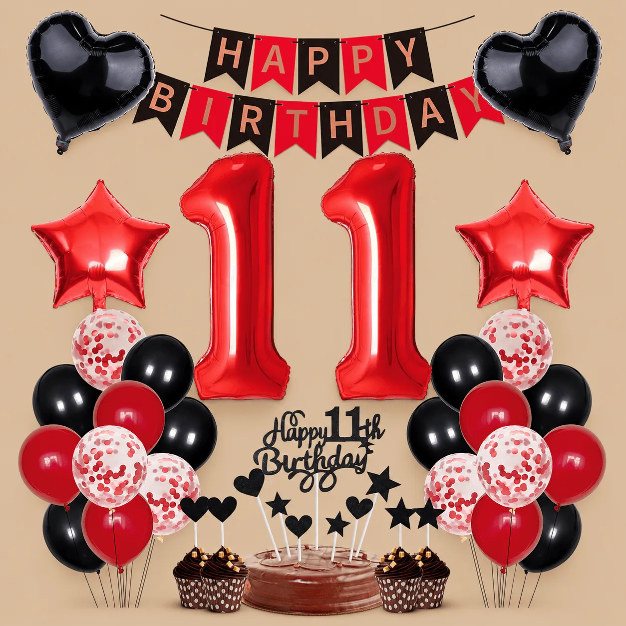 11th Birthday Red & Black Balloon Banner Set: the shop's own photo