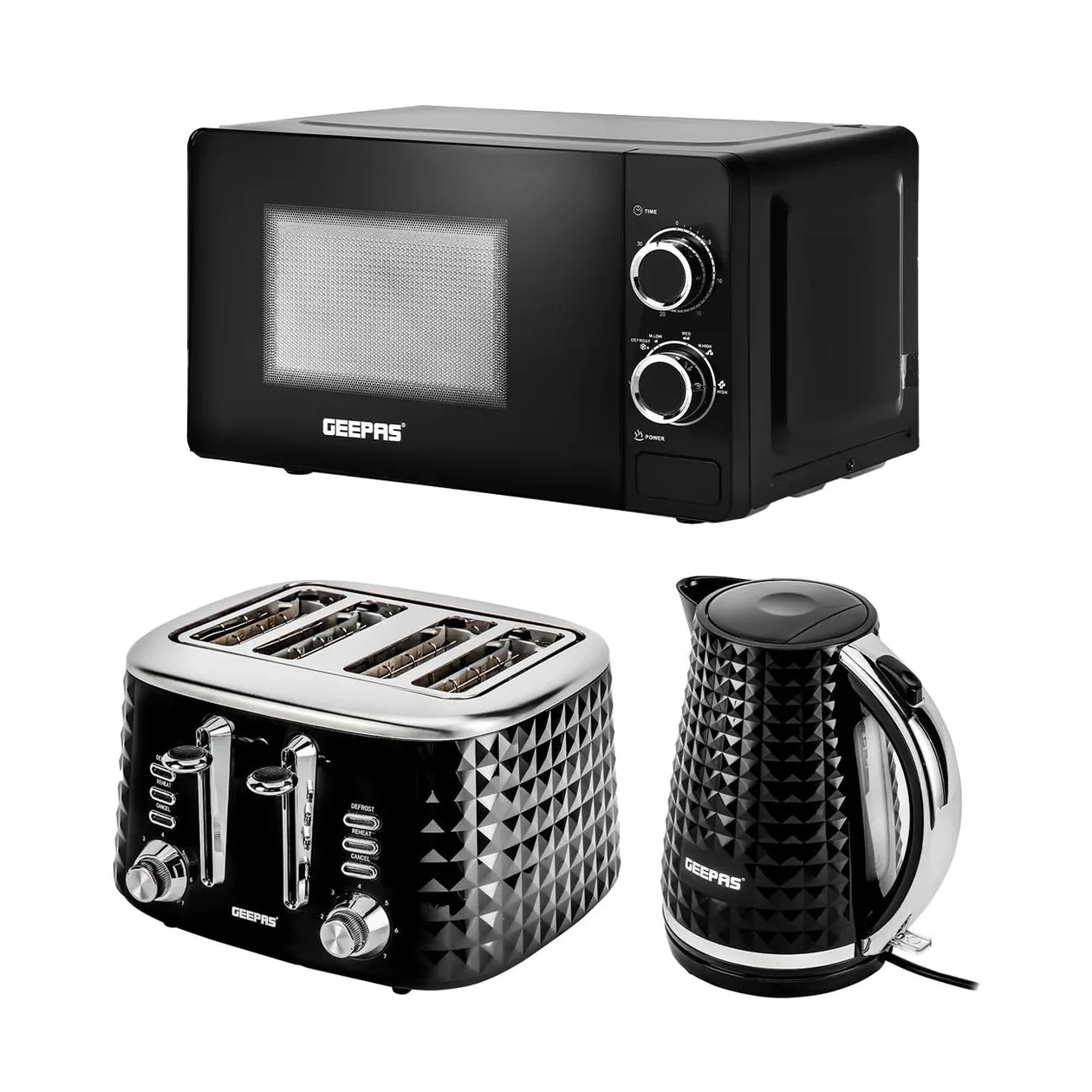 Black Argyle Electric Kettle 4 Slice Bread Toaster & Microwave Kitchen Set: the shop's own photo