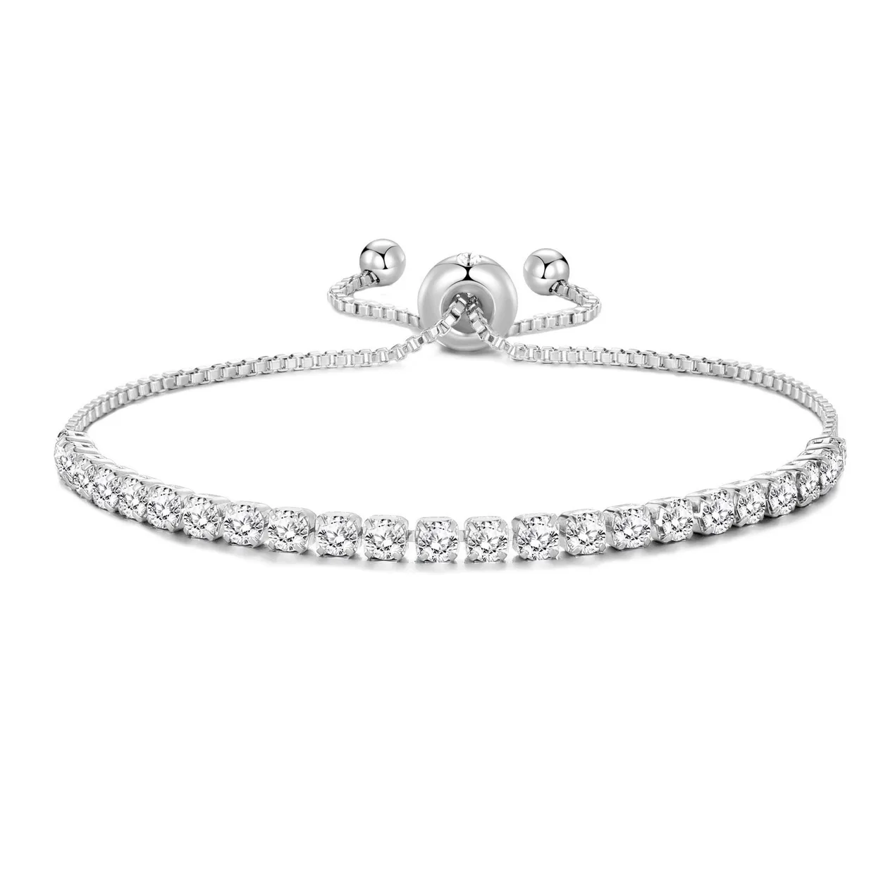 Silver Plated Solitaire Friendship Slider Bracelet Created with Zircondia® Crystals: the shop's own photo