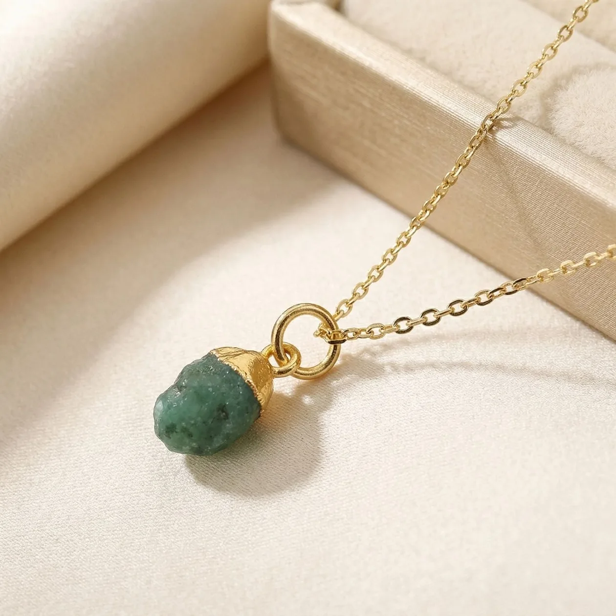 Raw Emerald Gold Plated May Birthstone Necklace: the shop's own photo