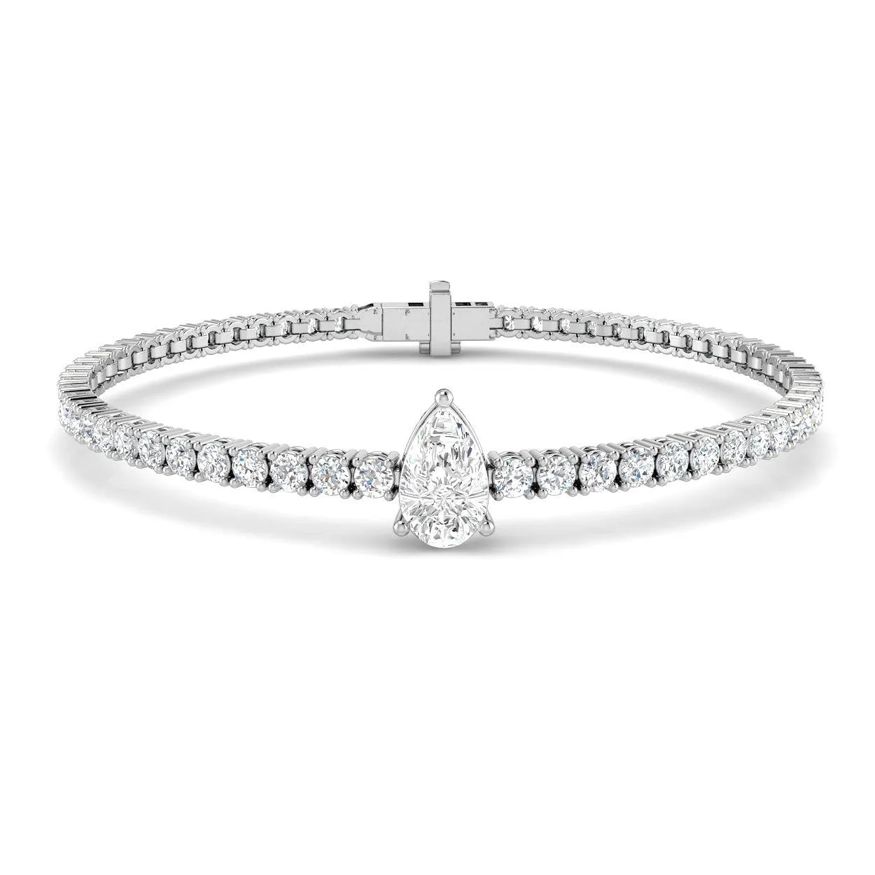 9K Yellow Gold Pear Cut Lab Grown Diamond Tennis Bracelet with Round Prong Set Diamonds - 18k White Gold / 4.40 Carat / Lab Grown Diamond: the shop's own photo