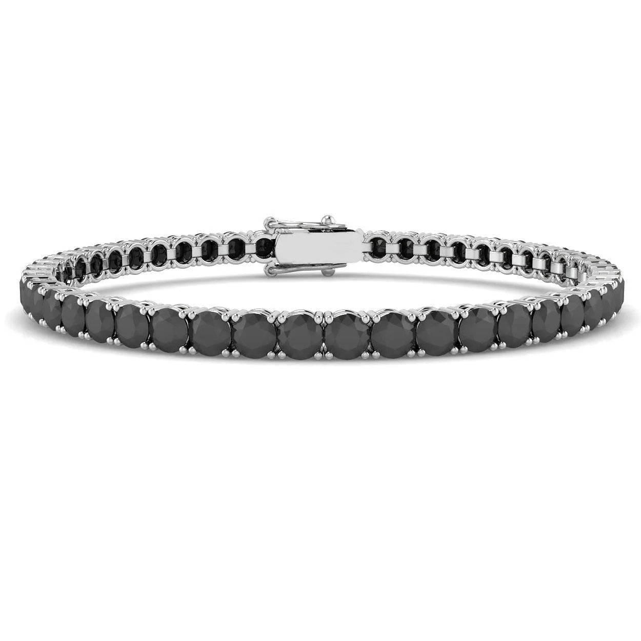 Platinum Round Cut Natural Black Diamond Tennis Bracelet – Prong Set with Secure Box Clasp - 18k Yellow Gold / 12.00 Carat / Natural Diamond: the shop's own photo