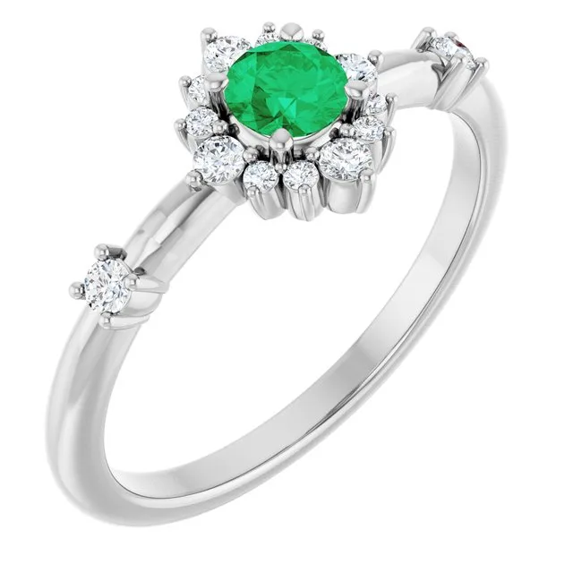 Round Lab-Grown Emerald Halo Ring with Diamond Accents in Platinum - 18k Yellow Gold / 2.60 Carat / Natural-AA: the shop's own photo