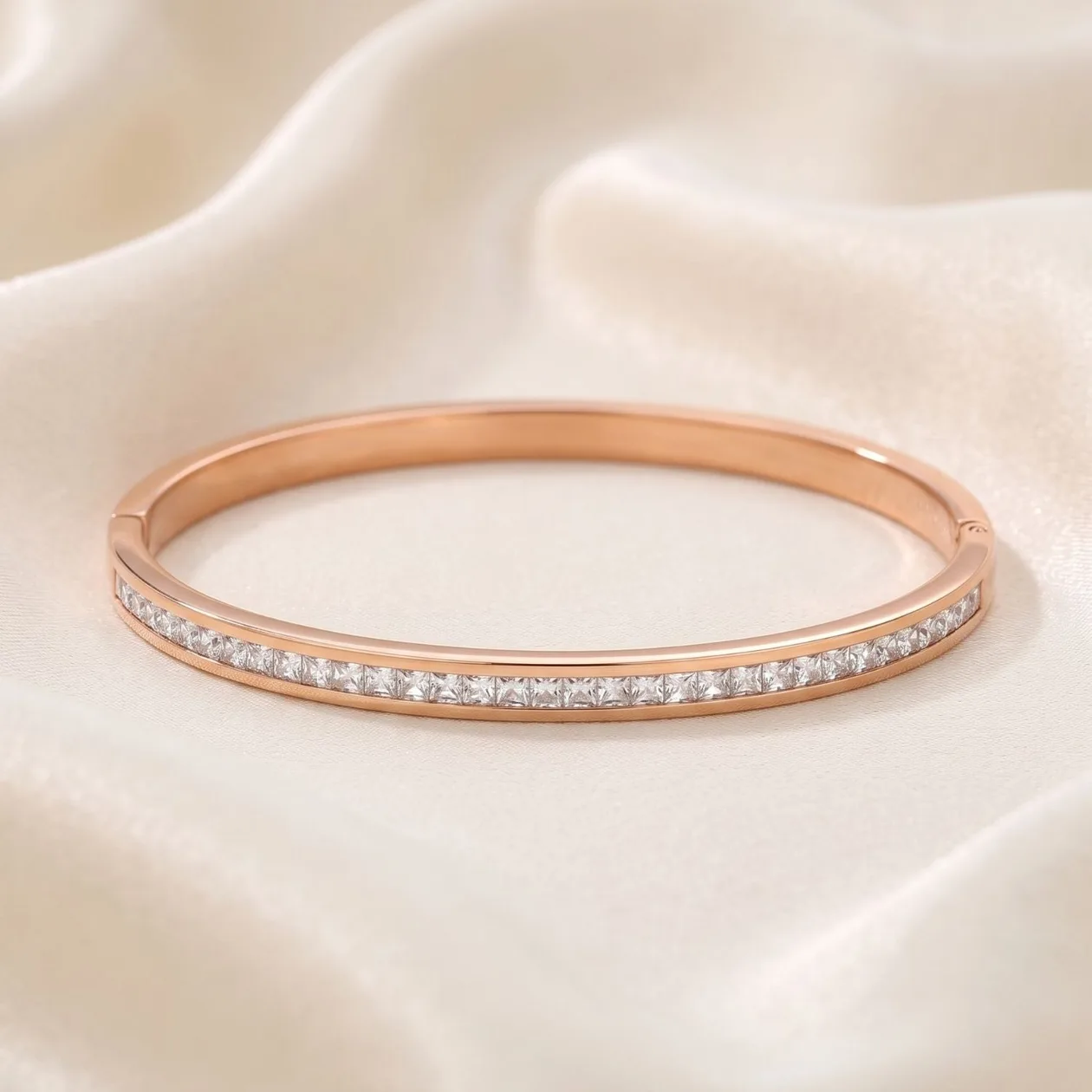 Rose Gold Plated Slim Clear Stone CZ Tennis Bangle: the shop's own photo
