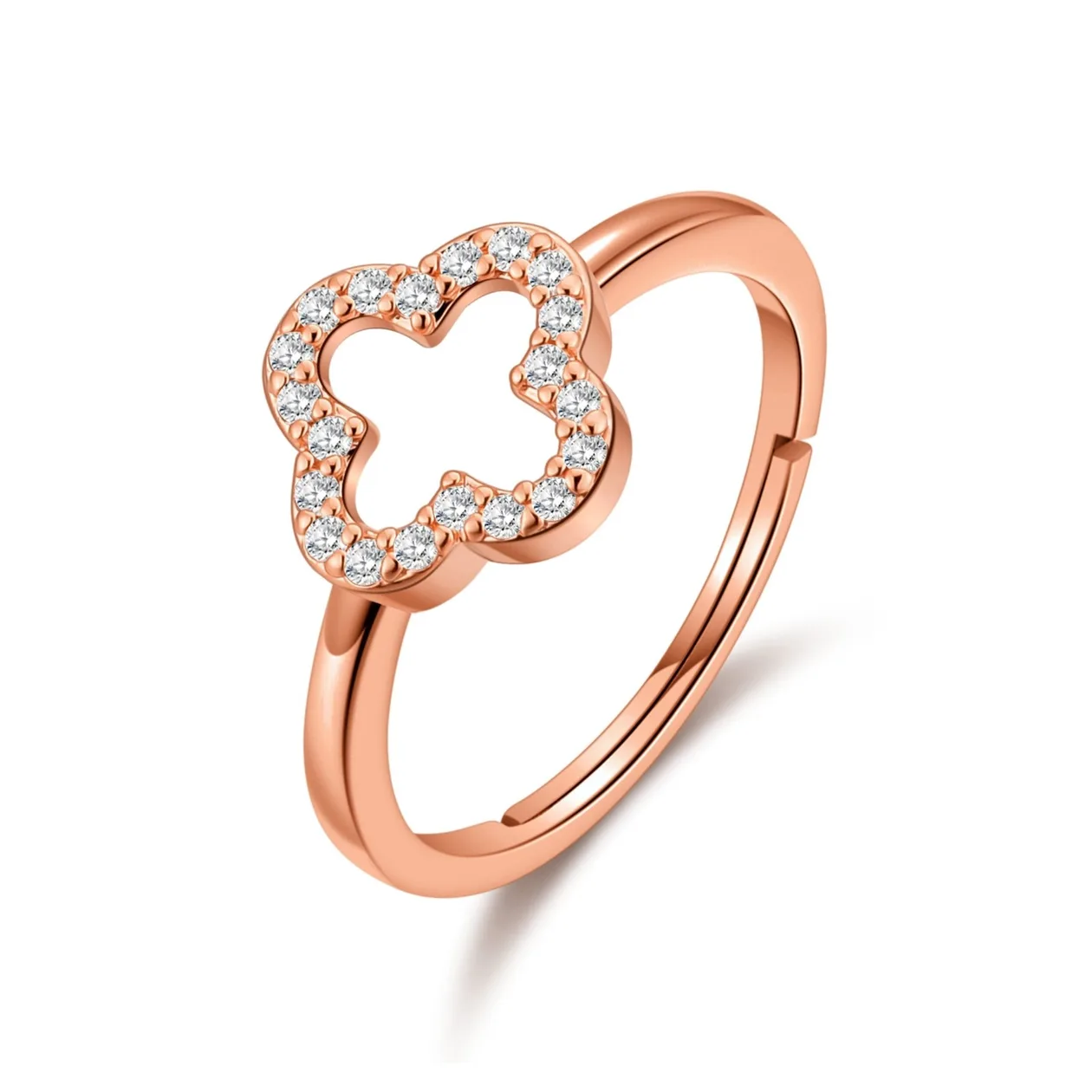 Rose Gold Plated Clover Adjustable Ring Created with Zircondia® Crystals: the shop's own photo