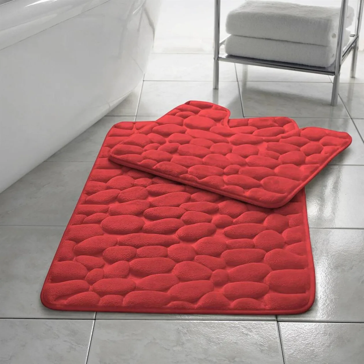 Memory Foam Pebbles Bath Mat Sets - Red: the shop's own photo