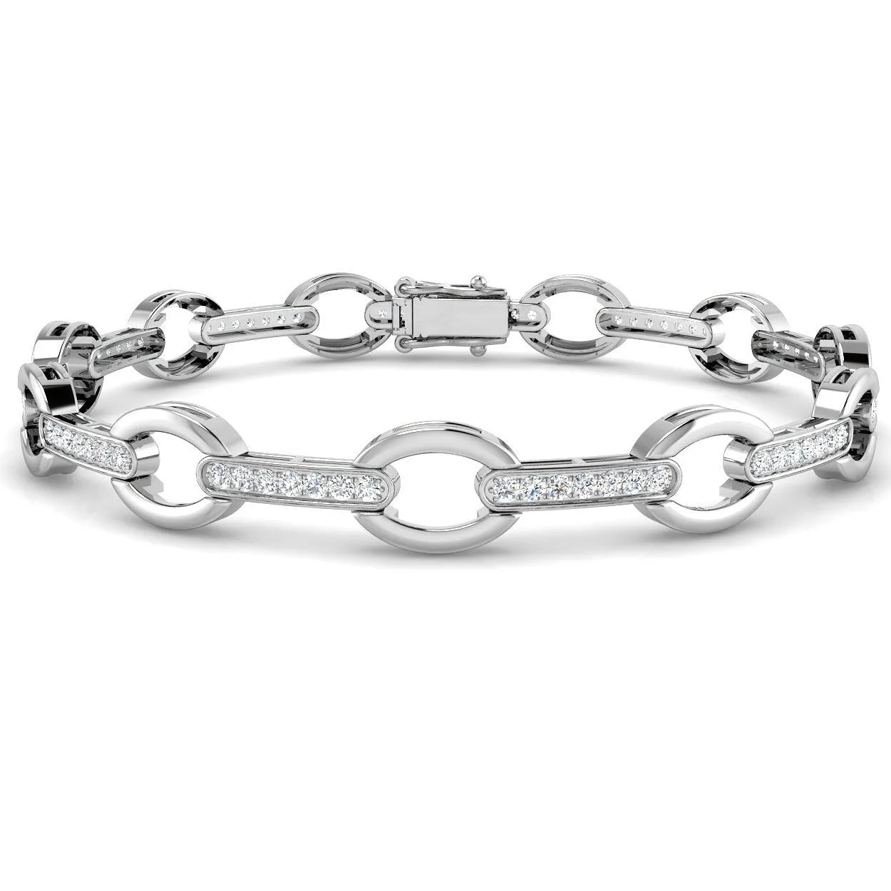 9K Yellow Gold Lab Grown Diamond Open Circle Mariner Link Bracelet with Pave Accents and Box Clasp - 18k White Gold / 0.85 Carat / Natural Diamond: the shop's own photo