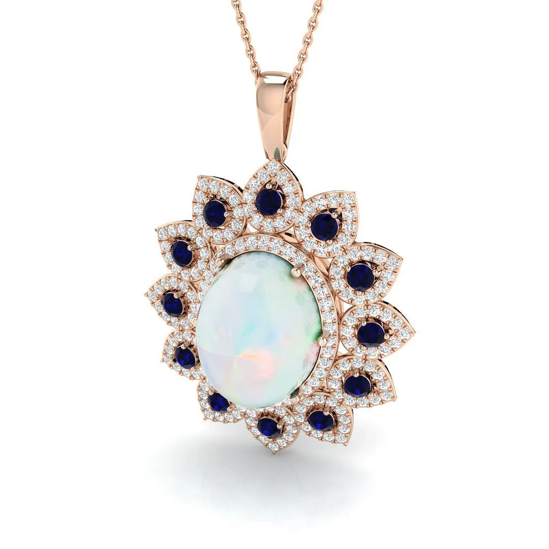 Opal Diamond Pendant 7.5ct Gold & Platinum Necklace - 9k Rose Gold / Natural Diamond(F/SI) / 7.50 Carat: the shop's own photo