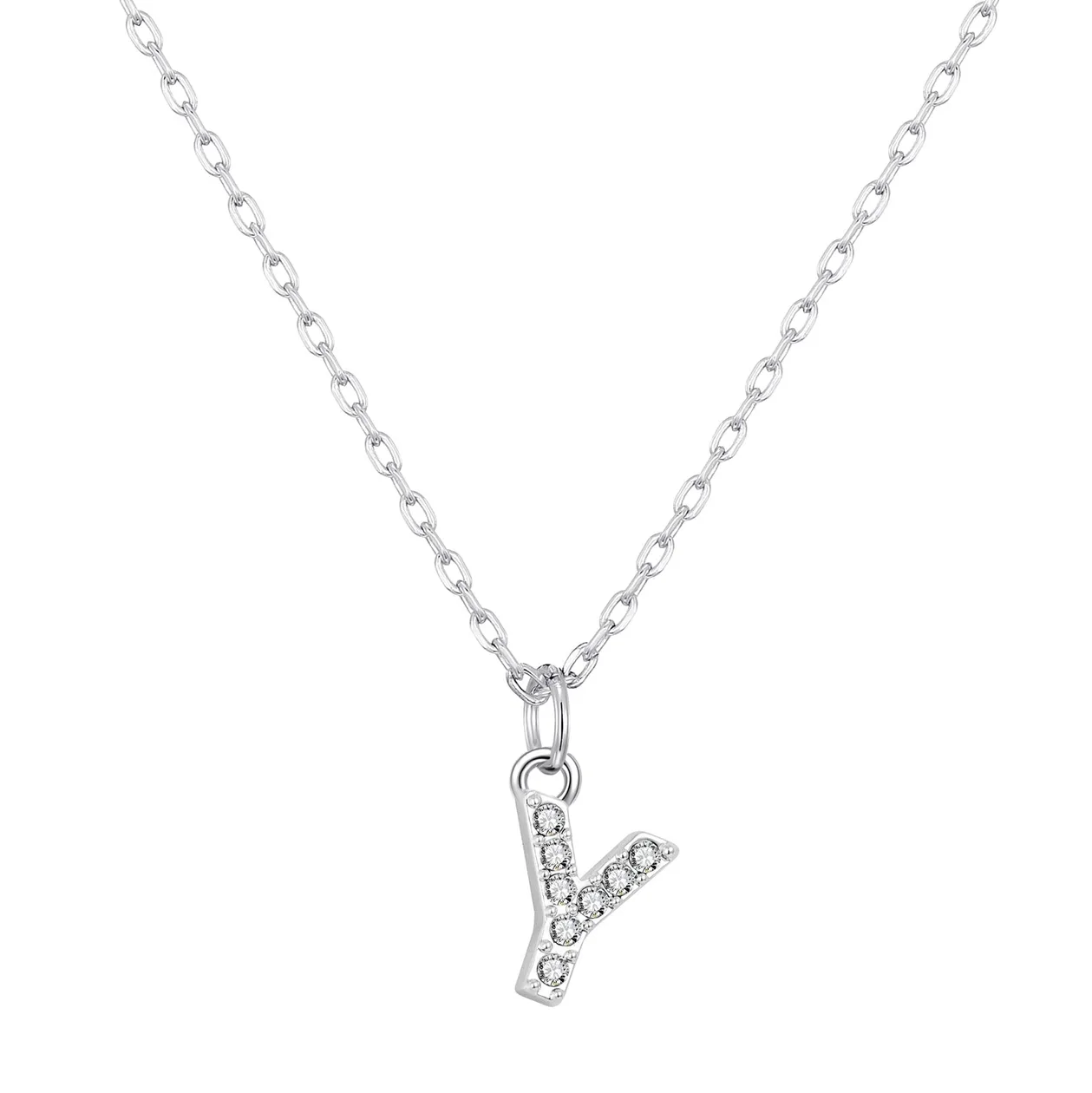 Customisable Silver Plated Pave Initial Necklace (A-Z) with Option of Birthstone Charm - Y: the shop's own photo