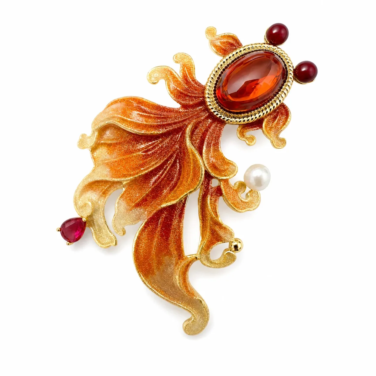 Enamel Goldfish Brooch with Crystal and Pearl: the shop's own photo