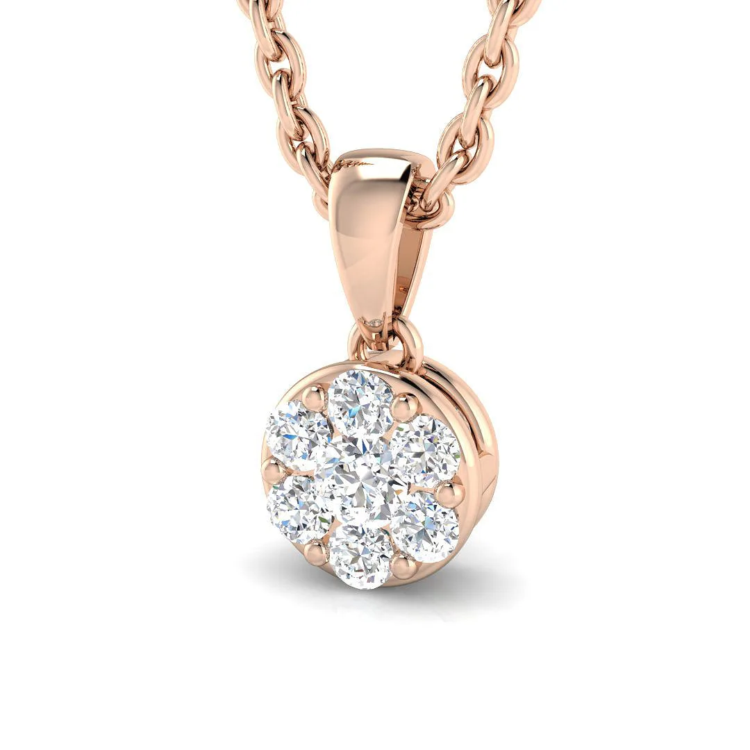 Flower-Shaped Diamond Pendant | Diamond Cluster Necklace - 9k Rose Gold / Natural Diamond(F/SI) / 0.10 Carat: the shop's own photo
