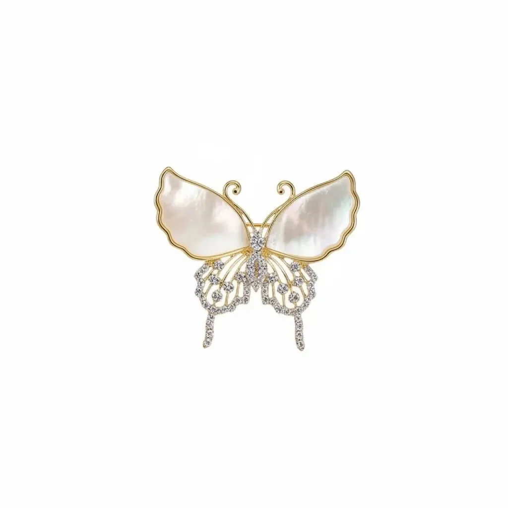Natural Shell Diamond Butterfly Brooch: the shop's own photo