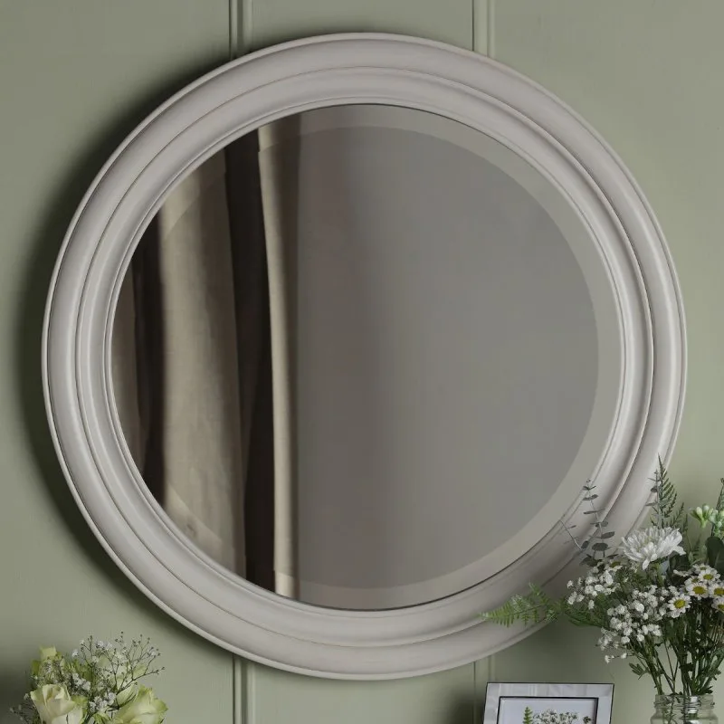 Laura Ashley Tate Round Mirror In Distressed Off White Finish: the shop's own photo