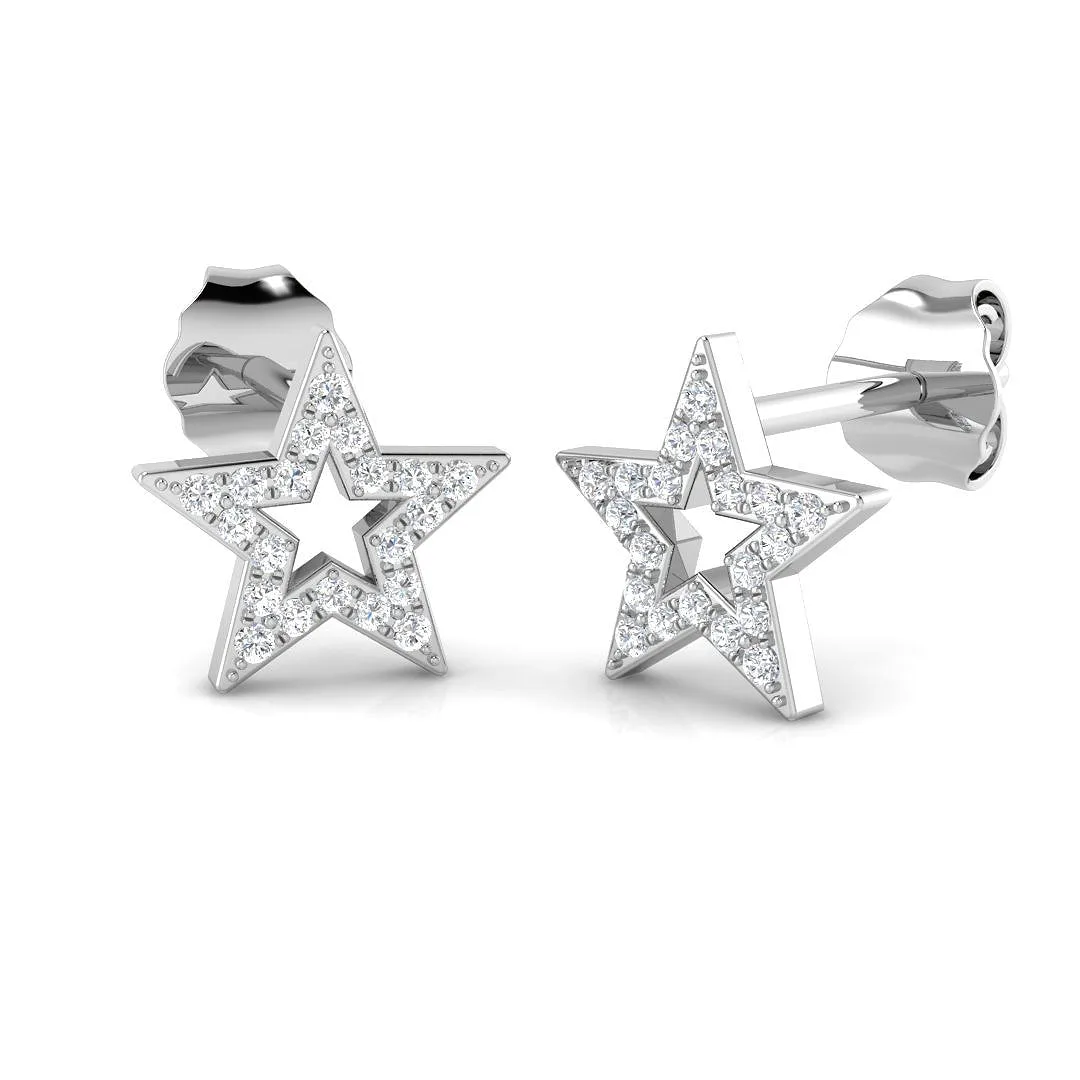 Stud Earrings with Open Star Diamond Pavé - 9kt Solid Gold - 0.5 Carat / Lab Grown Diamond(D-VVS) / 18k White Gold: the shop's own photo
