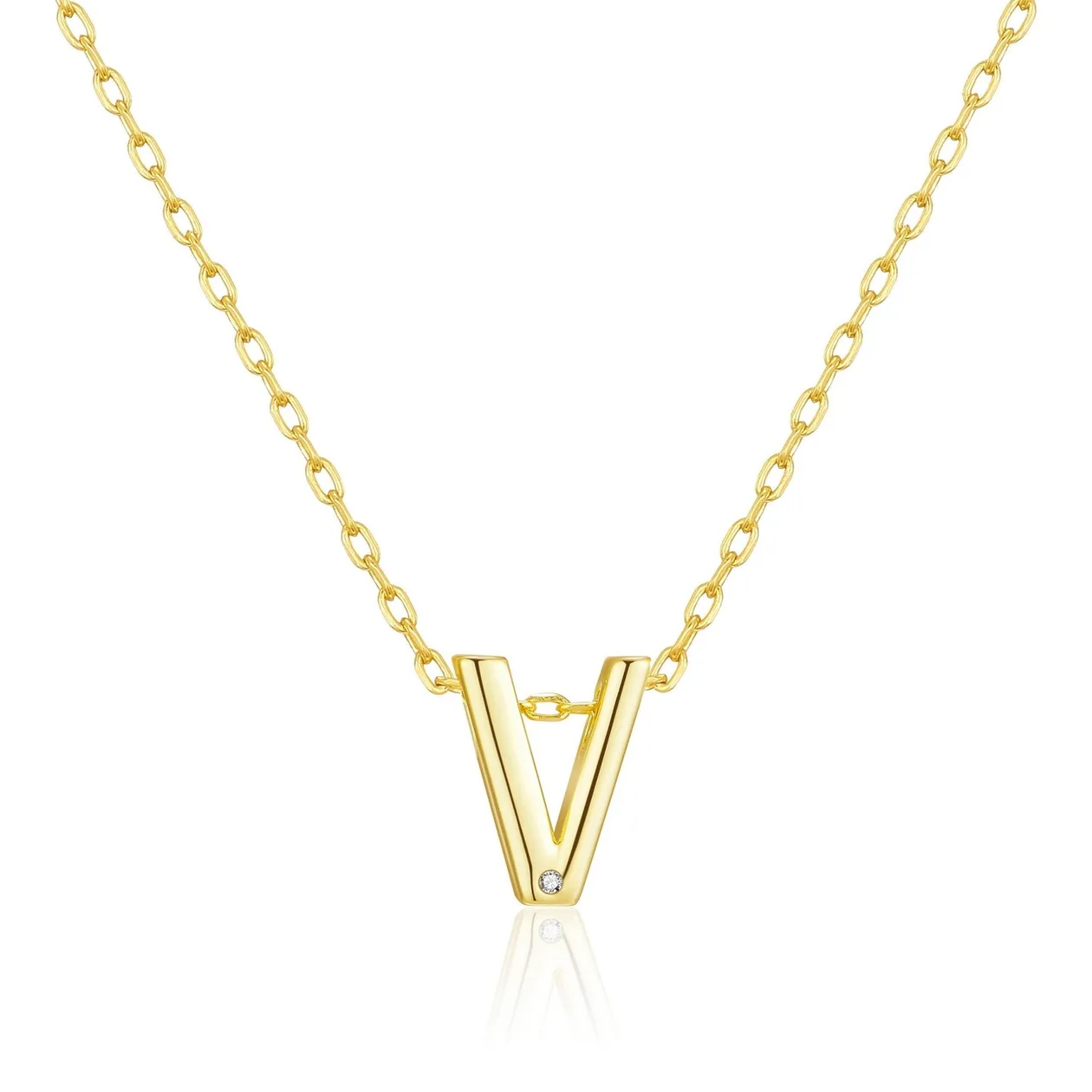 Customisable 18k Gold Plated Initial Necklace (A-Z) with Option of Birthstone Charm - V: the shop's own photo
