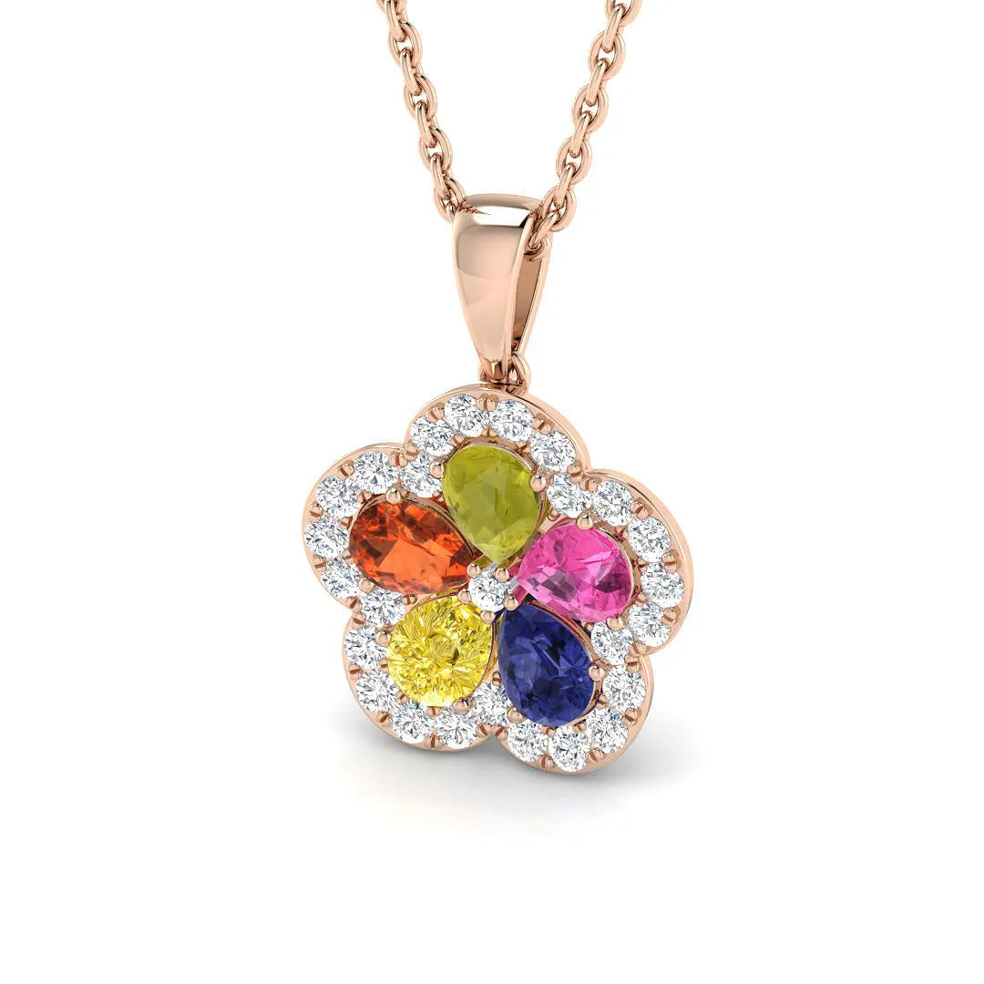 Multi Gemstone Diamond Pendant 1.25ct Gold & Platinum Necklace (Without Chain) - 9k Rose Gold / Natural Diamond(F/SI) / 1.25 Carat: the shop's own photo