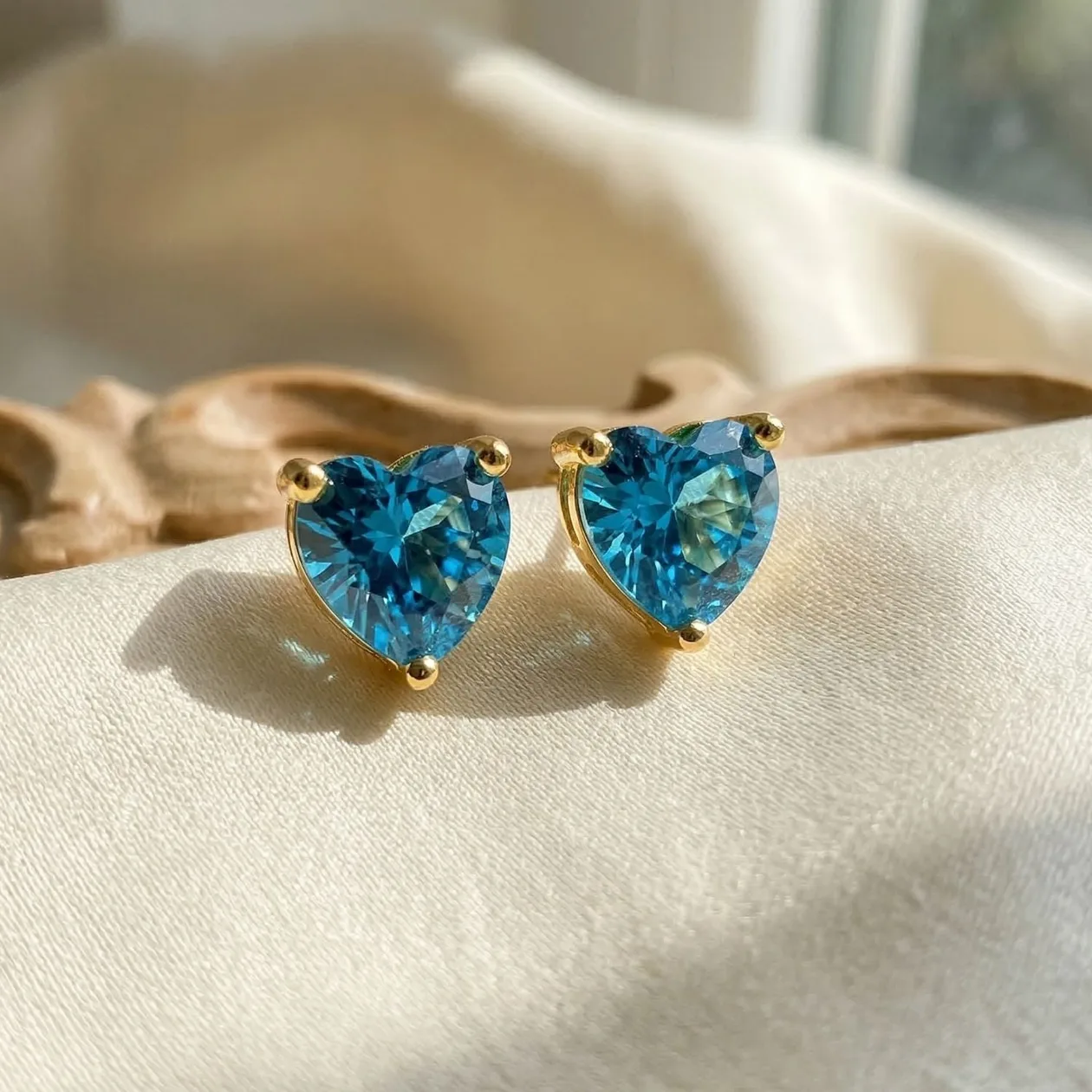 Blue Topaz Heart December Birthstone Stud Earrings: the shop's own photo