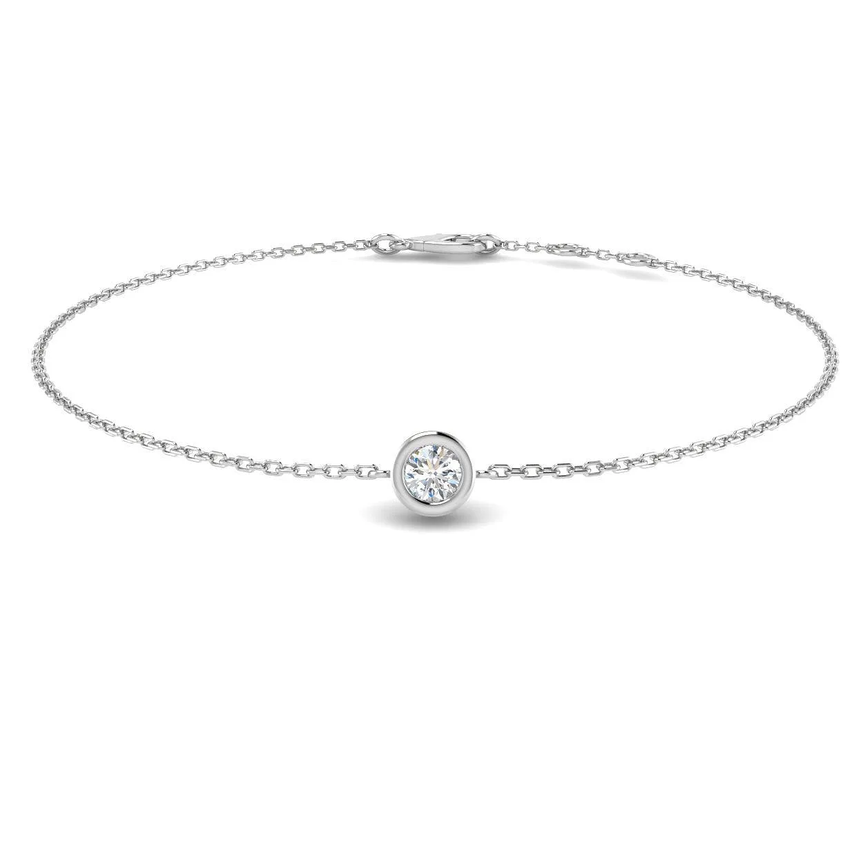 9K Yellow Gold Natural Diamond Solitaire Bracelet – Round Cut Bezel Set Chain with Lobster Claw - 18k White Gold / 0.20 Carat / Lab Grown Diamond: the shop's own photo
