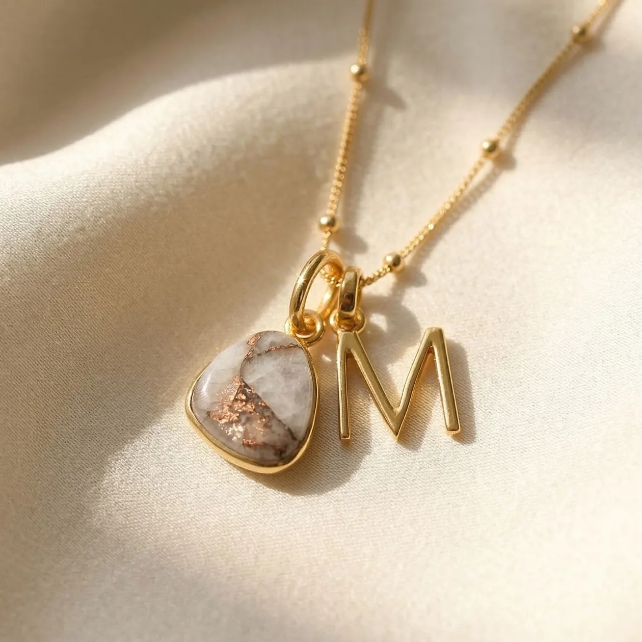 18ct Gold Plated Herkimer Diamond Quartz April Birthstone Initial Necklace - G / Fine chain: the shop's own photo