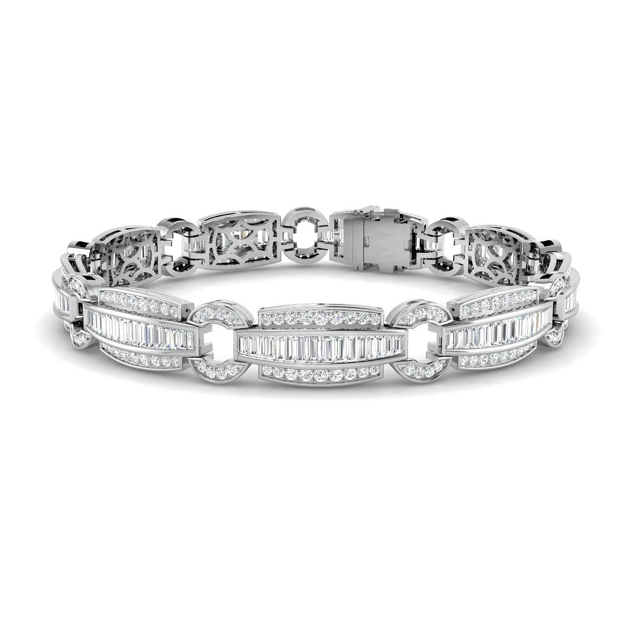 Vintage Bracelet with Baguette & Round Lab Grown Diamonds in Gold & Platinum - 18k Yellow Gold / Natural Diamond: the shop's own photo
