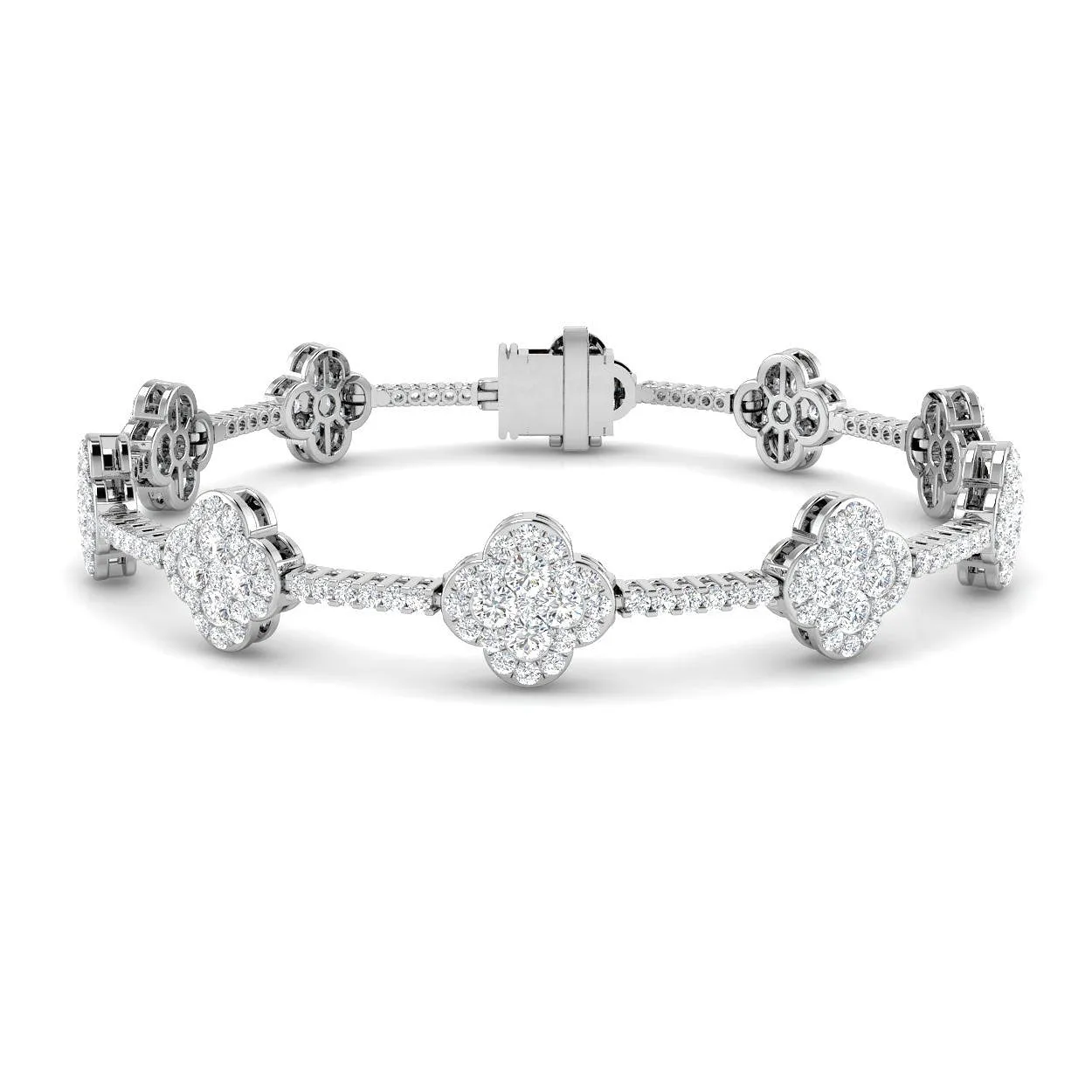 Vintage Bracelet with Round Diamond Clover Links in Gold or Platinum - 18k Yellow Gold / 3.95 Carat / Lab Grown Diamond: the shop's own photo