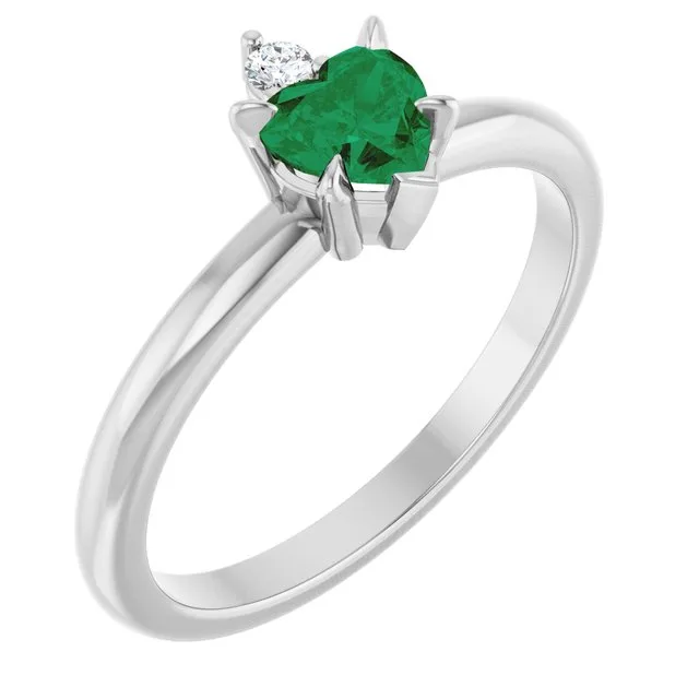 Heart Lab-Grown Emerald Accented Ring with Diamond Accents in Platinum - 18k Yellow Gold / 2.90 Carat / Natural-AA: the shop's own photo